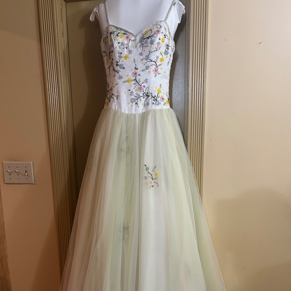 Joli white sequin bodice ball gown prom dress